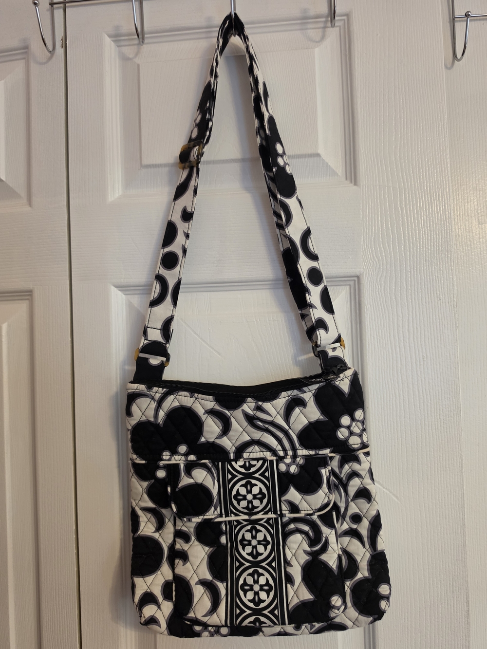 Vera Bradley Black & White Floral And Geometric Quilted Shoulder/Cross Body Bag